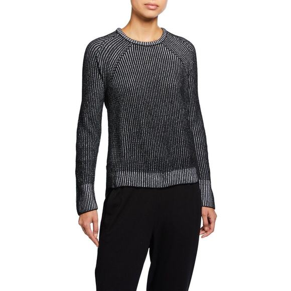 Eileen Fisher Black Ribbed Organic Cotton Chenille Raglan Sweater SZ XL - Picture 1 of 11
